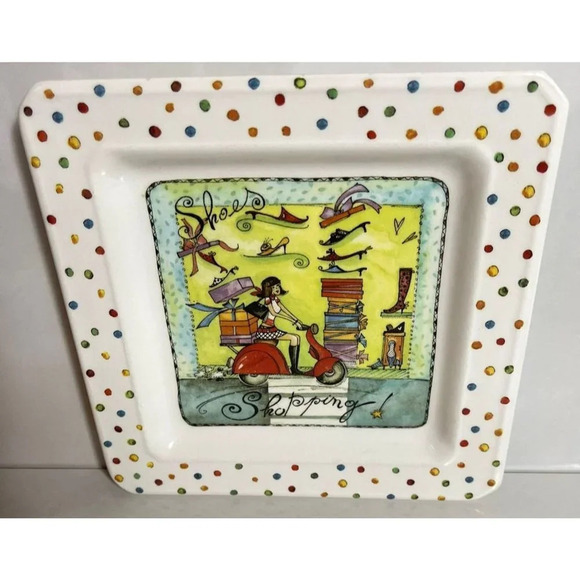 Set 2 Brunelli Shoe and Tray Gloves Shopping Italy Girl Square Decorative Plates - Picture 2 of 8